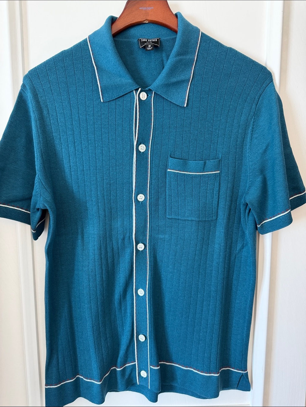Todd Snyder Teal Short-Sleeve Polo with White Piping